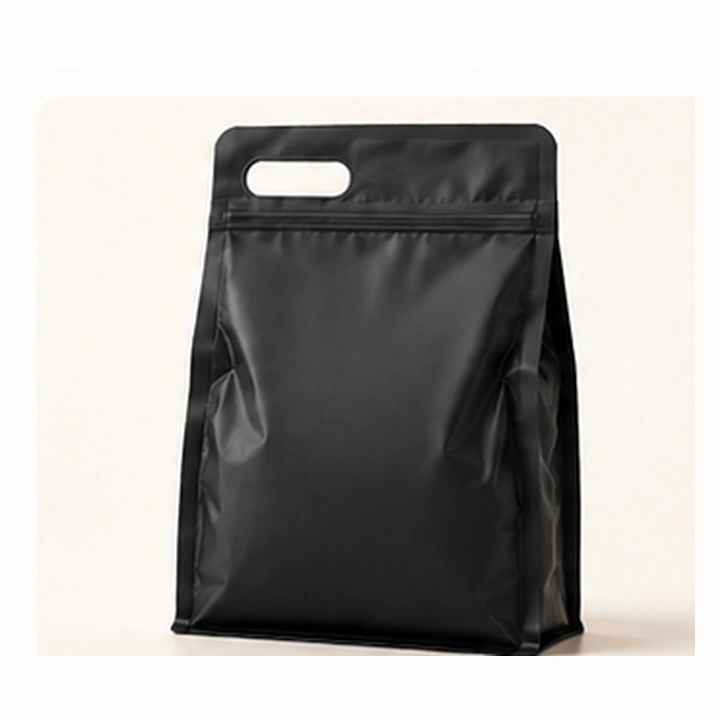 Charcoal eight-side-seal stand-up pouch with handle