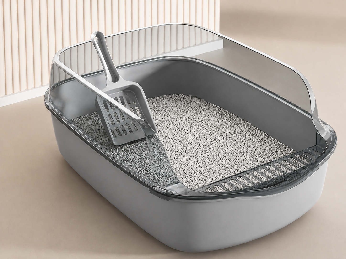 remium Semi-Enclosed Cat Litter Box with High Splash Guard